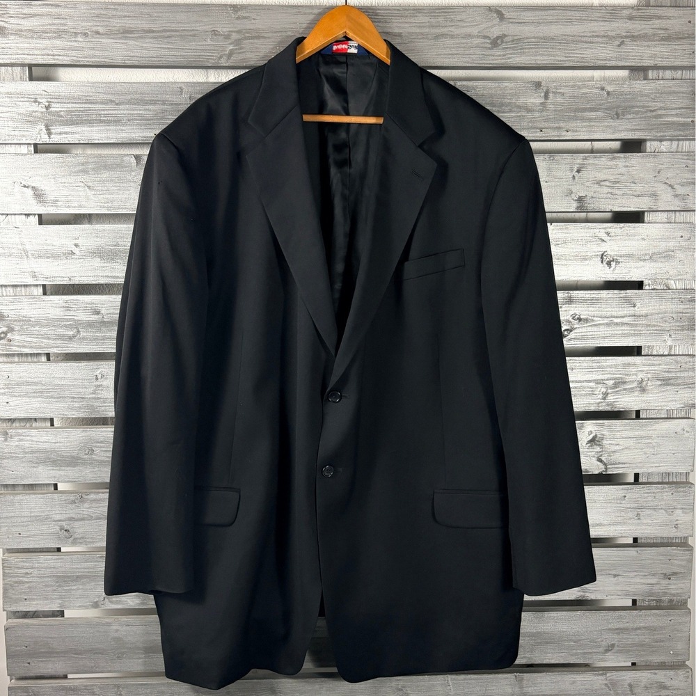 Stafford Super Suit Mens 54 Long 54L Black 100% Wool Blazer Jacket 2 Button